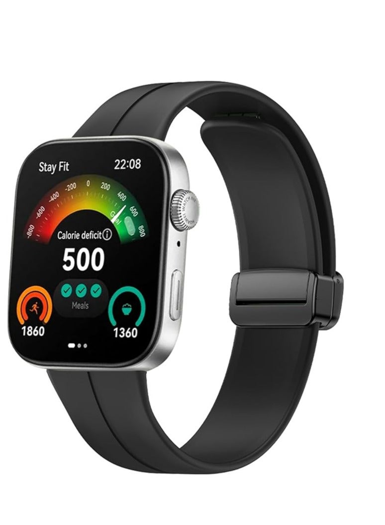 سوار سيليكون بديل لساعة هواوي فيت 4 2025 جيد التهوية سوار رياضي من السيليكون الناعم، تصميم قابل للتعديل، لساعة هواوي فيت 4 2025 -  اسود مغناطيسى