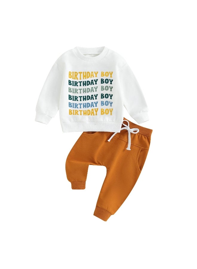 Toddler Boys Birthday Outfits 6M 12M 18M 24M 3Y Letter Print Long Sleeve Sweatshirts and Solid Color Long Pants 2Pcs Clothes Set