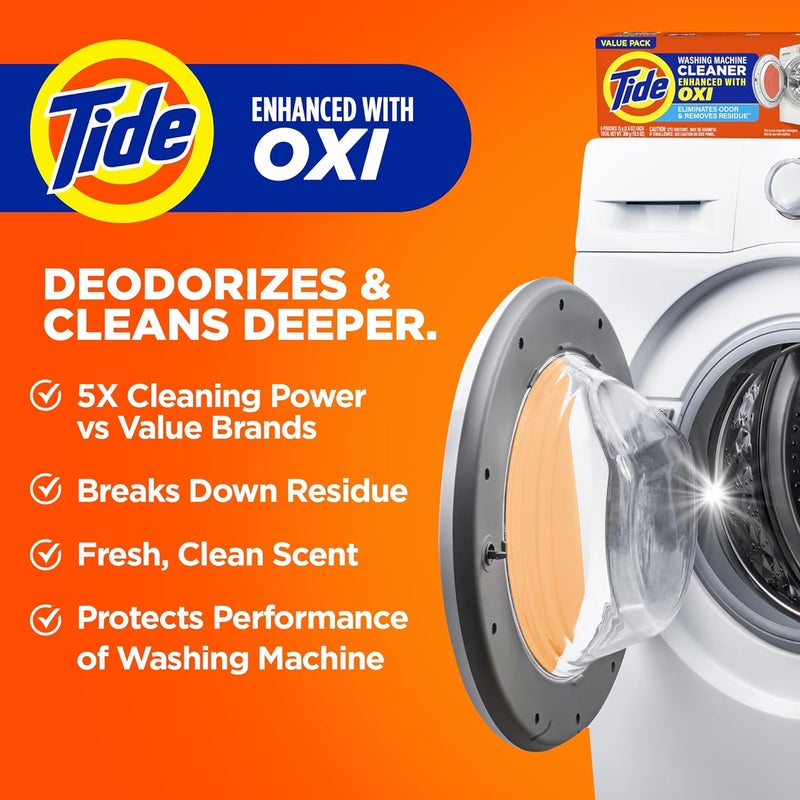 Tide Washing Machine Cleaner with Oxi, 7-Count Single Use Sachets - Image 3