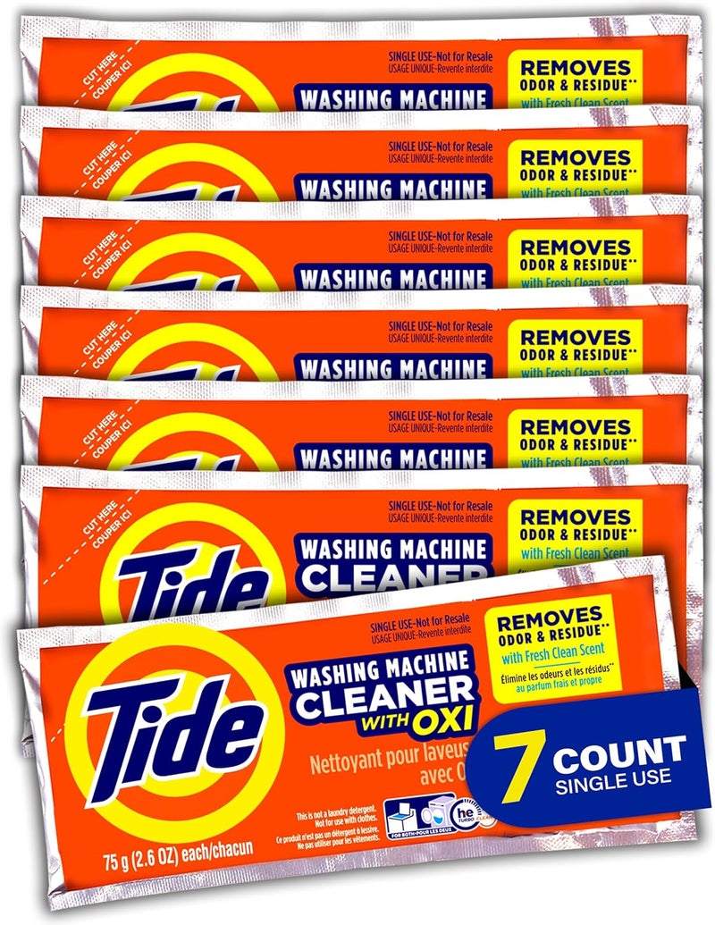 Tide Washing Machine Cleaner with Oxi, 7-Count Single Use Sachets - Image 1