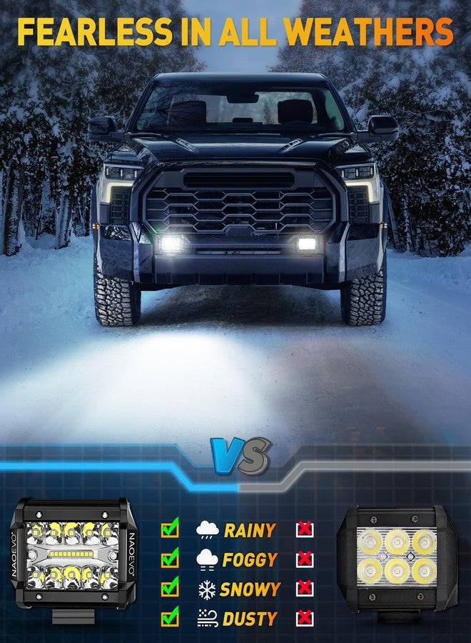 NAOEVO 4 Inch LED Pod Lights, Spot Flood LED Fog/Driving/Off Road Lights with 2 Leads Wiring Harness, Cube Pods for Truck Boat ATV UTV, 2 Pcs (White) - Image 5