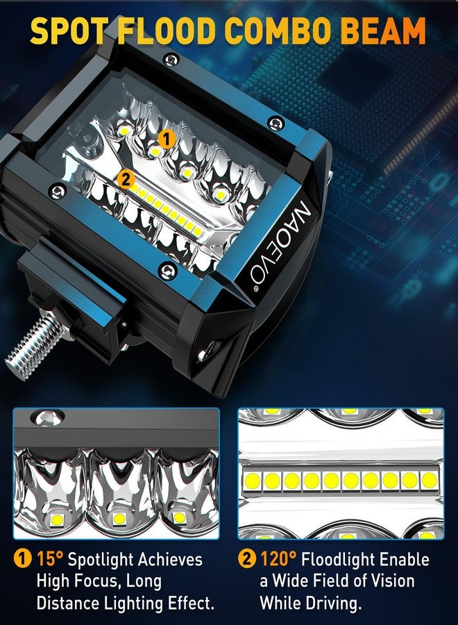 NAOEVO 4 Inch LED Pod Lights, Spot Flood LED Fog/Driving/Off Road Lights with 2 Leads Wiring Harness, Cube Pods for Truck Boat ATV UTV, 2 Pcs (White) - Image 4