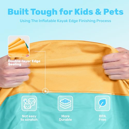 SLOOSH 72 NonSlip Splash Pad Sprinkler Outdoor Water Play Toys Backyard Fountain Mat for Toddlers Kids Dogs Thickened Sprinkler Outside Pool Party Durable for Girls Boys Pets 72in OrangeBlue - Image 5