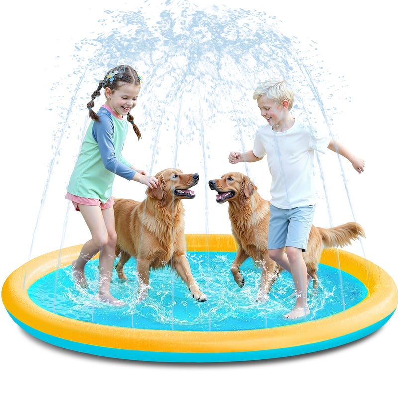 SLOOSH 72 NonSlip Splash Pad Sprinkler Outdoor Water Play Toys Backyard Fountain Mat for Toddlers Kids Dogs Thickened Sprinkler Outside Pool Party Durable for Girls Boys Pets 72in OrangeBlue - Image 2
