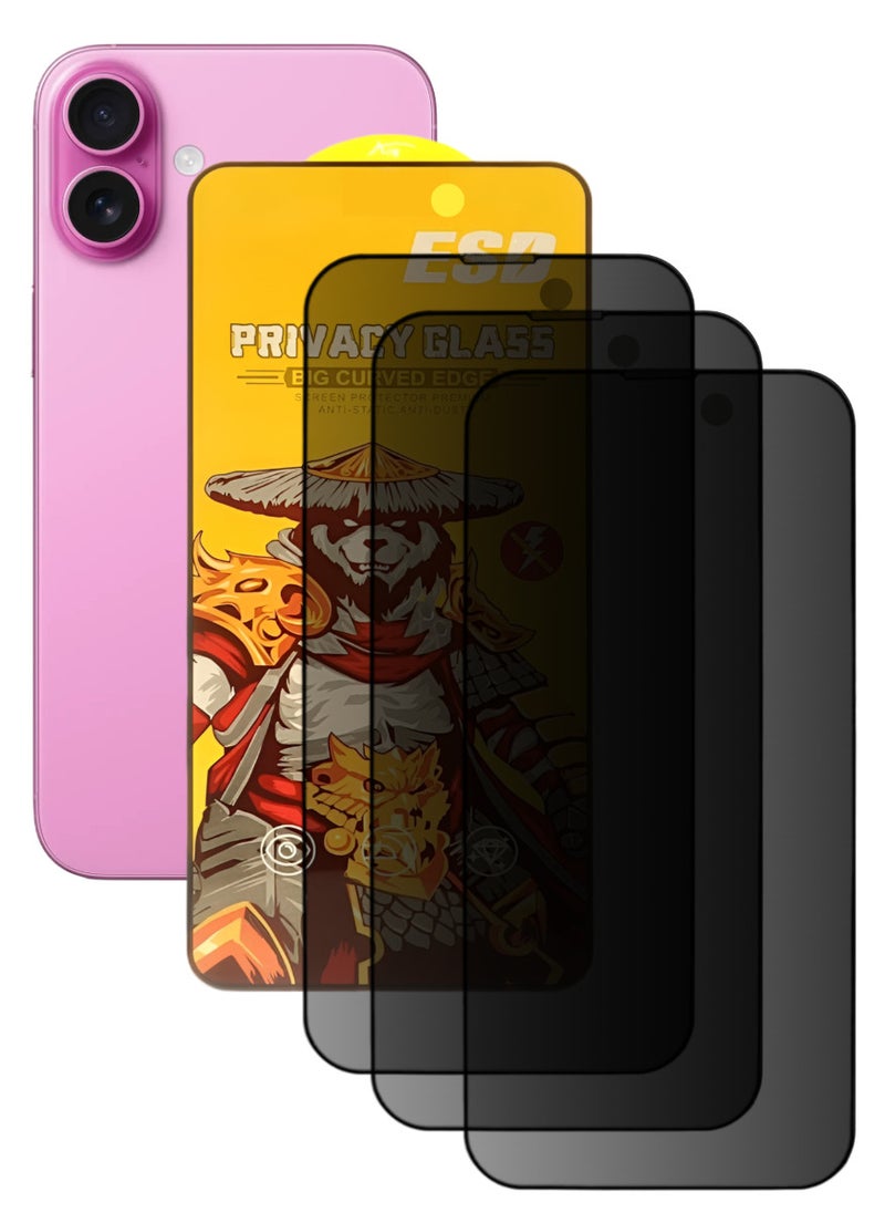 ESD 3 Pieces Tempered Dustproof Privacy Glass Screen Protector Compatible For iPhone 16 Plus - Image 1