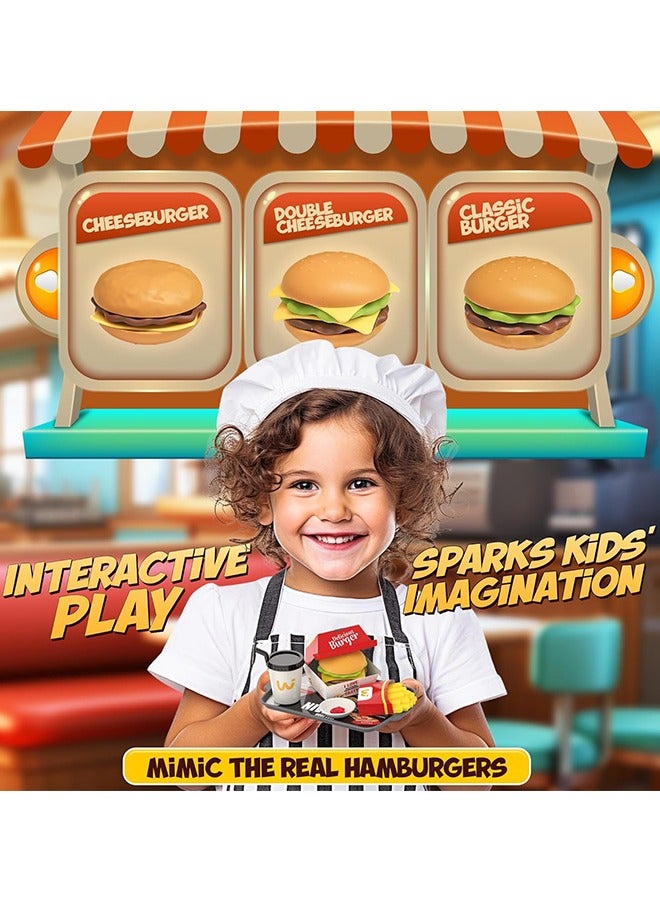 71Pcs Pretend Play Fast Food Toys, Fake Food Sets with Cash Register Toys, Water Dispenser, Hamburger Sandwich Fried Chicken Egg Tart Play Money Food Toys Gift for Ages 3+ Boys Girls (Red) - Image 2