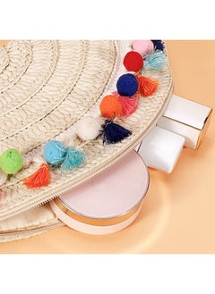 QTKJ Bohemian Straw Beach Bag Clutch Purses Colorful Fur Balls And Tassels Handmade Woven Purse Tassel Handbags For Vacation Travel  - Image 4