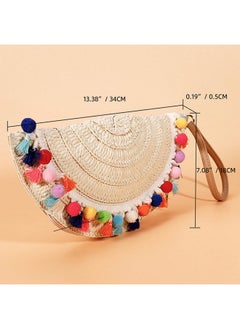 QTKJ Bohemian Straw Beach Bag Clutch Purses Colorful Fur Balls And Tassels Handmade Woven Purse Tassel Handbags For Vacation Travel  - Image 2