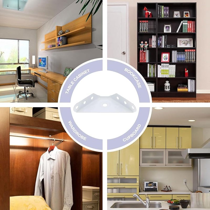 30 قطعة من دعامات الزوايا الفولاذية المقاومة للصدأ البيضاء - أقواس رفوف متينة للأثاث والخزائن - Image 5