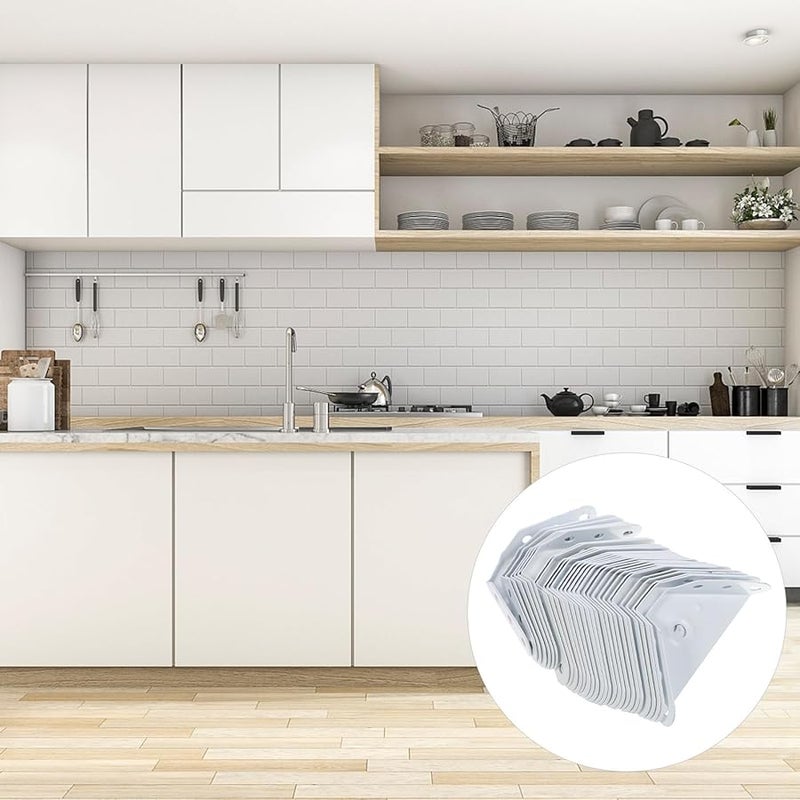 30 قطعة من دعامات الزوايا الفولاذية المقاومة للصدأ البيضاء - أقواس رفوف متينة للأثاث والخزائن - Image 3