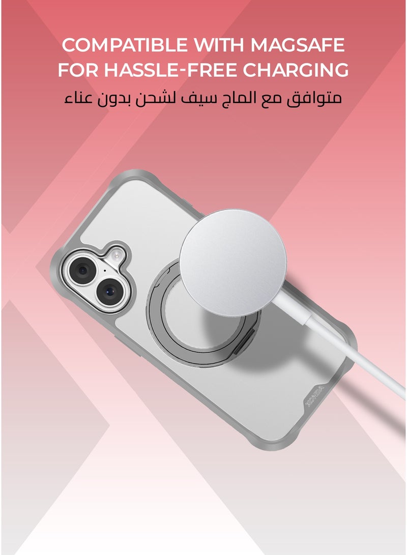 زوندا كفر ارمور اكس ايفون 17  ماج سيف لون رمادي فاتح - حامل قابل للدوران 360 درجة، حماية قوية بدرجة عسكرية،  مقاوم للخدش والصدمات، متوافق مع ملحقات MagSafe. - Image 5