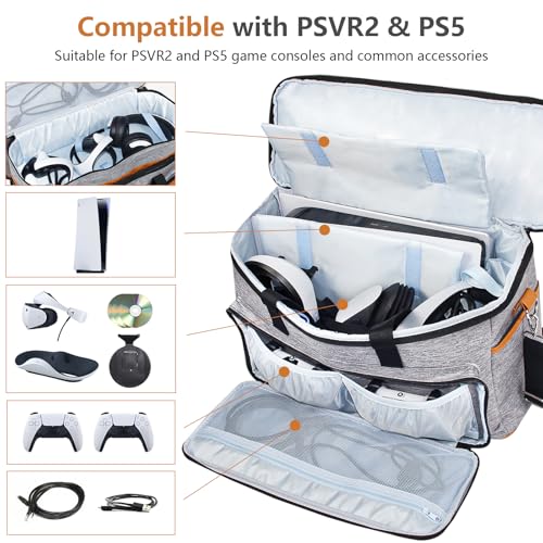 FPVtosky حقيبة حمل FPVtosky لجهاز PS5 Pro و PSVR2، حقيبة سفر كبيرة لجهاز بلاي ستيشن VR2 و PS 5/PS 5 Pro/PS5 Slim، حقيبة تخزين واقية متوافقة مع ملحقات بلاي ستيشن 5 و PS VR2 - Image 2