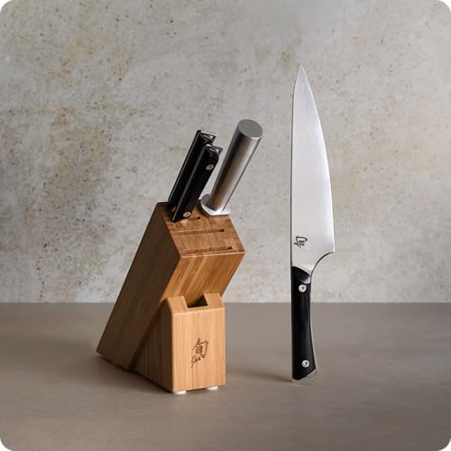 Shun Kazahana 5 Piece Starter Block Set, Includes 8" Chef, 3.5" Paring, 6" Utility Knives & More, Handcrafted Japanese Knife Block Set, AUS10A Stainless Steel Blades, Pakkawood Handles - Image 2