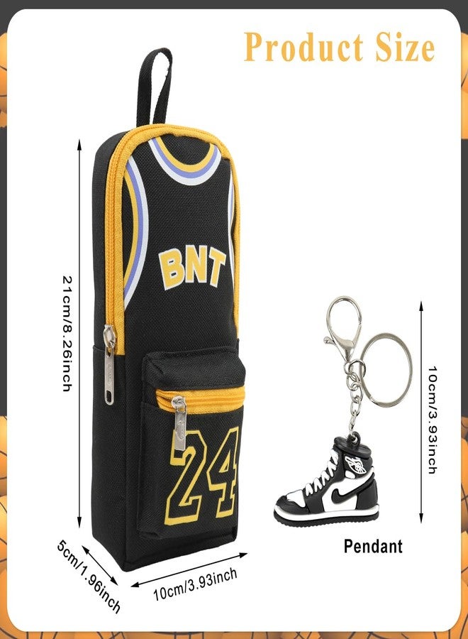 Climberty® Pencil Case Pencil Pouch with Sneaker Keyring Charm and Basketball Star Number 24 Lakers Theme Zipper Bag for Students 10x8x21cm Black Organizer - Image 2