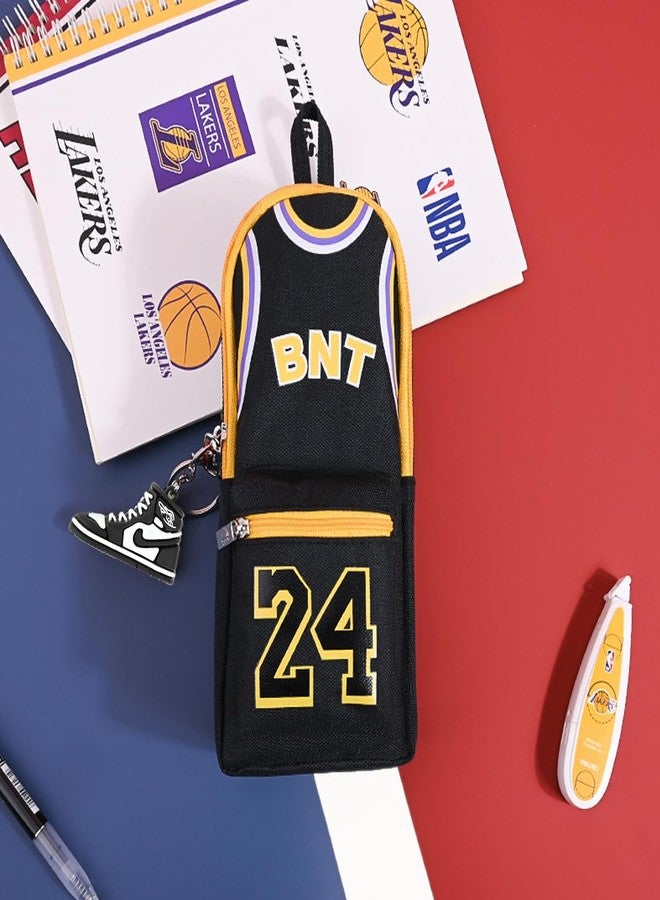 Climberty® Pencil Case Pencil Pouch with Sneaker Keyring Charm and Basketball Star Number 24 Lakers Theme Zipper Bag for Students 10x8x21cm Black Organizer - Image 5