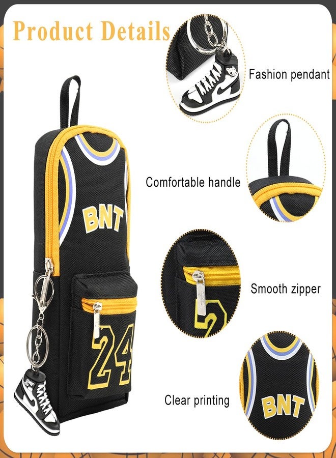 Climberty® Pencil Case Pencil Pouch with Sneaker Keyring Charm and Basketball Star Number 24 Lakers Theme Zipper Bag for Students 10x8x21cm Black Organizer - Image 3