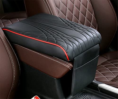 Automaze Center Console Arm-rest Cover Pad With Mobile Pocket Universal Fit for SUV's, Car Armrest Seat Box Cover, Leather Auto Armrest Cover (Black With Red Piping) - Image 3