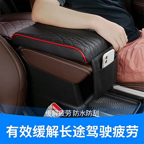 Automaze Center Console Arm-rest Cover Pad With Mobile Pocket Universal Fit for SUV's, Car Armrest Seat Box Cover, Leather Auto Armrest Cover (Black With Red Piping) - Image 2