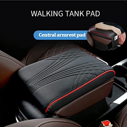 Automaze Center Console Arm-rest Cover Pad With Mobile Pocket Universal Fit for SUV's, Car Armrest Seat Box Cover, Leather Auto Armrest Cover (Black With Red Piping) - Image 4