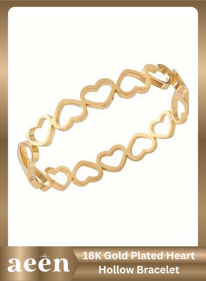 aeen 18K Gold Plated Heart Hollow Bracelet – Elegant Bohemian Style Bangle for Women, Gift for her - Image 1