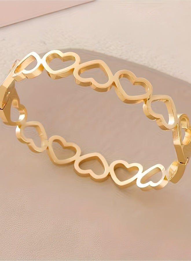 aeen 18K Gold Plated Heart Hollow Bracelet – Elegant Bohemian Style Bangle for Women, Gift for her - Image 2