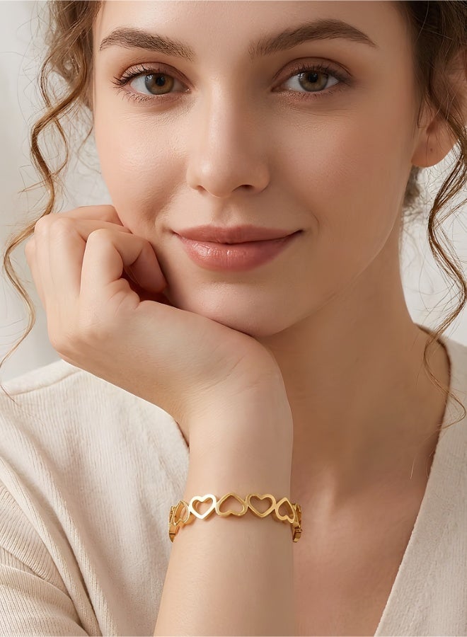 aeen 18K Gold Plated Heart Hollow Bracelet – Elegant Bohemian Style Bangle for Women, Gift for her - Image 3