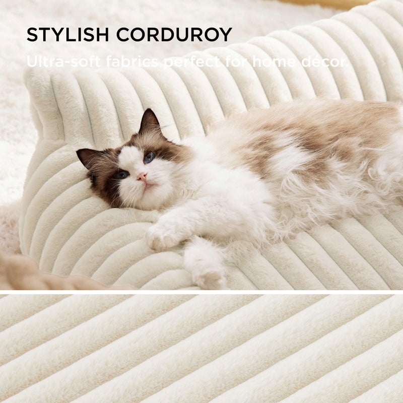 Bedsure Cute Cat Couch for Pets - Fluffy Cat beds with Premium Soft Corduroy Fleece, Fuzzy Cats beds for Indoor Cats with Removable Washable Cover, Supportive Pet Sofa, 24inch, Cream - Image 4