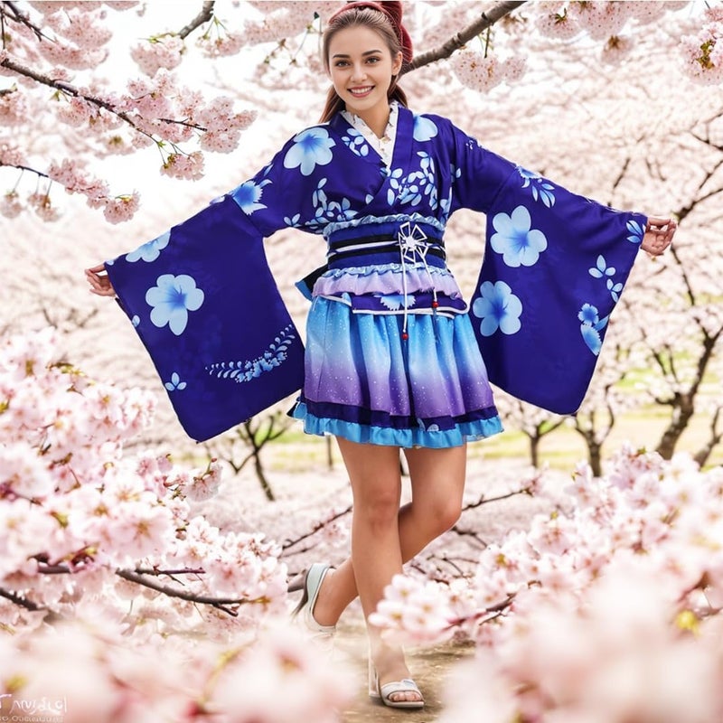 GRACEART Japanese Yukata Kimono Costume Anime Cosplay Robe for Women and Girls - Blue - Image 5