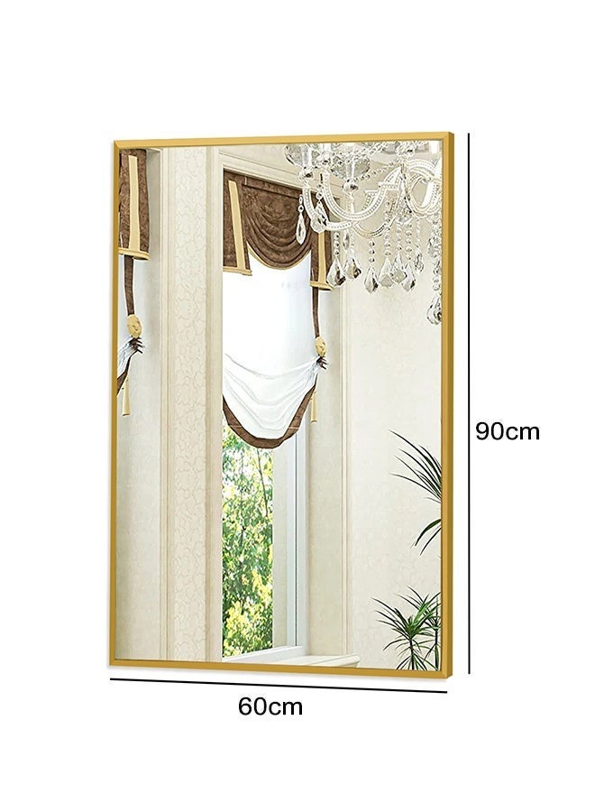 مرآة حائط مستطيلة بإطار ذهبي مقاس 60×90 سم، مرآة زينة كبيرة كاملة الطول عالية الوضوح بإطار مضاد للصدأ، تعليق مزدوج، مرآة ديكورية عصرية للاستخدام المنزلي والتجاري - Image 3