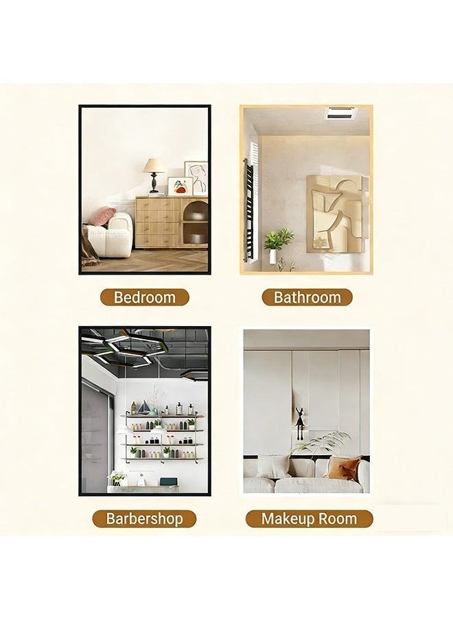 مرآة حائط مستطيلة بإطار ذهبي مقاس 60×90 سم، مرآة زينة كبيرة كاملة الطول عالية الوضوح بإطار مضاد للصدأ، تعليق مزدوج، مرآة ديكورية عصرية للاستخدام المنزلي والتجاري - Image 4