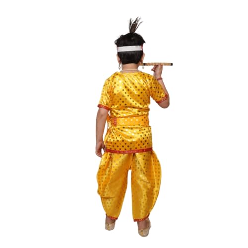 Kaku Fancy Dresses Silk Krishna Costume For Kids | Kids Krishna Dress For Janmashtami/Kanha/Krishnaleela/Mythological Character Krishna Fancy Dress Costume For Boys/Girls - Yellow (3-4 Years) - Image 2