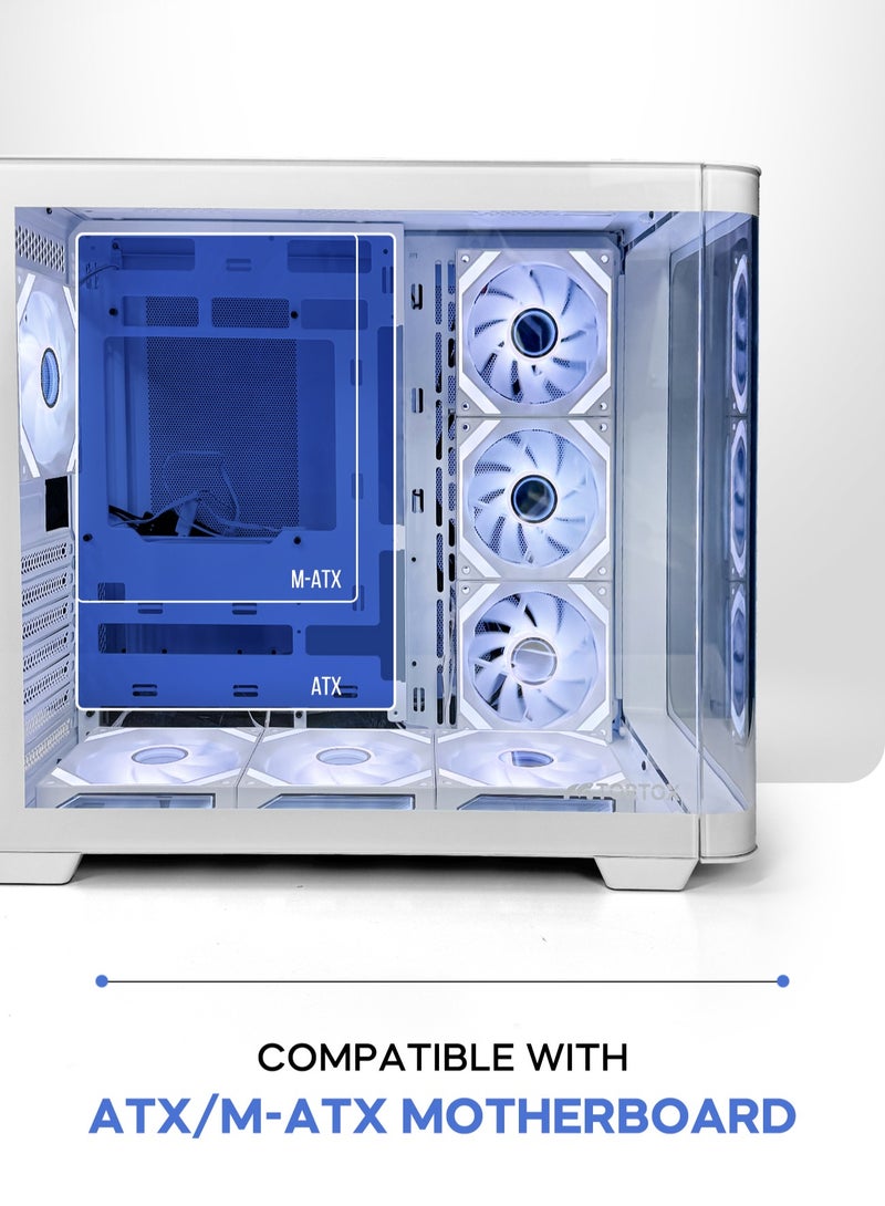 Curvo Gaming PC Case ATX/M-ATX/ITX Gaming PC Case with 7 * 120mm ARGB PWM Case Fans, 360MM Radiator Support, Type-C USB Port, 3*SSD Slot Gaming Case - Image 3