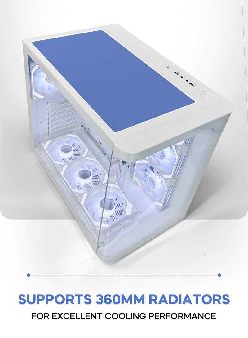 Curvo Gaming PC Case ATX/M-ATX/ITX Gaming PC Case with 7 * 120mm ARGB PWM Case Fans, 360MM Radiator Support, Type-C USB Port, 3*SSD Slot Gaming Case - Image 4