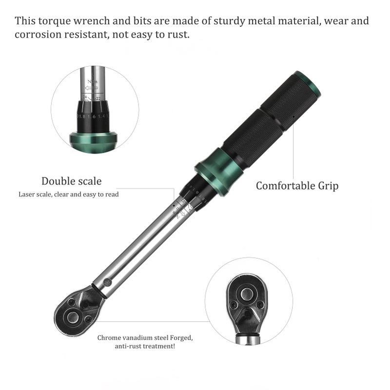 2-24N.m 1/4 Inch Drive 21 PCS Preset Torque Wrench Bits Set Quick Release Mini Portable Adjustable Torque Wrench Household Bicycle Car Auto Repairs with Storage Box - Image 5