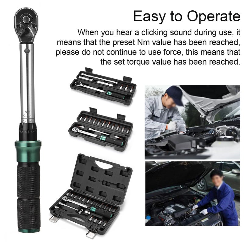 2-24N.m 1/4 Inch Drive 21 PCS Preset Torque Wrench Bits Set Quick Release Mini Portable Adjustable Torque Wrench Household Bicycle Car Auto Repairs with Storage Box - Image 2