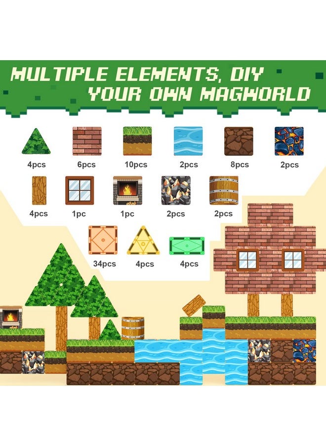Gooidea Magnetic Building Blocks Stimulate Mine Magworld Building Craft 84PCS Magnetic Tiles Toppers Construction Game Playset Kids Toys Learning Sensory Toys Gift for Age 4-6, 5-7, 8-12 Boys Girls Gamers  - Image 4