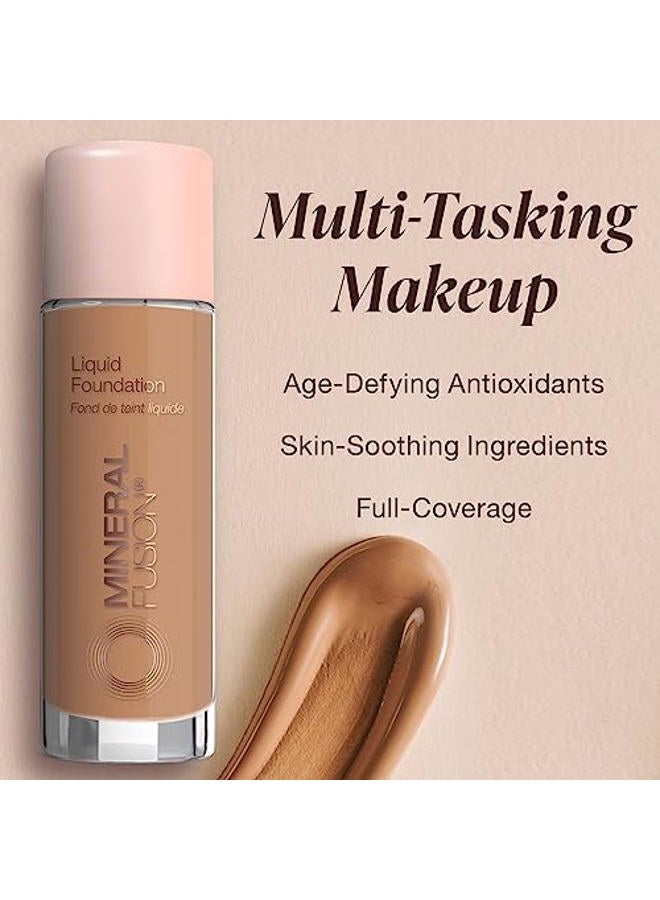 Mineral Fusion Full Coverage Foundation, Liquid Foundation - Deep 1- Tan to Deep Complexion w/Golden Undertones, Lightweight Matte Finish, Up to 12 Hr Hydration, Hypoallergenic & Vegan, 1 fl. oz - Image 5