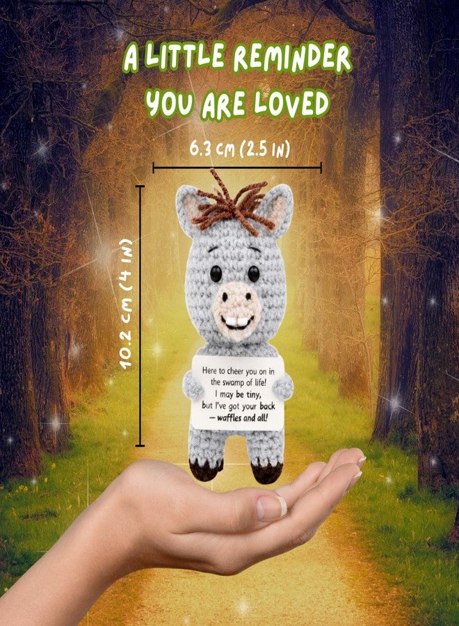 M.O.Q. Handcrafted Inspirational Donkey Crochet Birthday Gifts for Women Men Him Her 14+ Positive Emotional Uplifting Support Small Funny Cute Handmade Crochet Potato Friends (Donkey) - Image 3