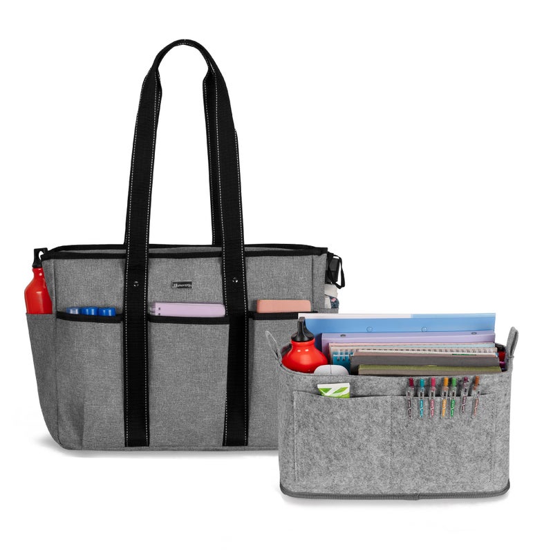 Damero Damero Teacher Tote with Felt Insert Bag Large Work Bag with 156 inch Laptop Compartment Teacher Utility Tote for Office Business Travel Gray 