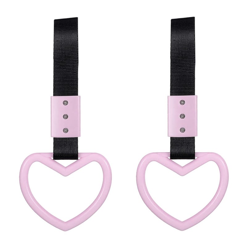 2PCS HeartShaped Car Handle Straps Auto GRAP Handle Warning Pull Ring Heart Decor for Car SUV Subway Bus