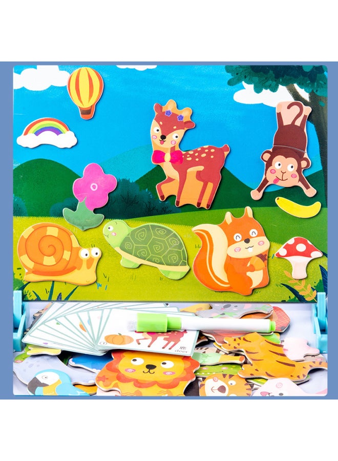 صندوق الألغاز الخشبي المغناطيسي للأطفال للتعليم المبكر، قابل للمسح والرسم، لعبة لتنمية العقل في علبة حديدية - ألعاب تعليمية - اللون: عالم الديناصورات - Image 3