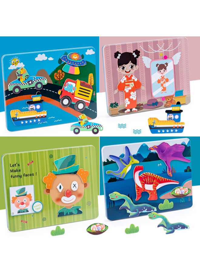 صندوق الألغاز الخشبي المغناطيسي للأطفال للتعليم المبكر، قابل للمسح والرسم، لعبة لتنمية العقل في علبة حديدية - ألعاب تعليمية - اللون: عالم الديناصورات - Image 5