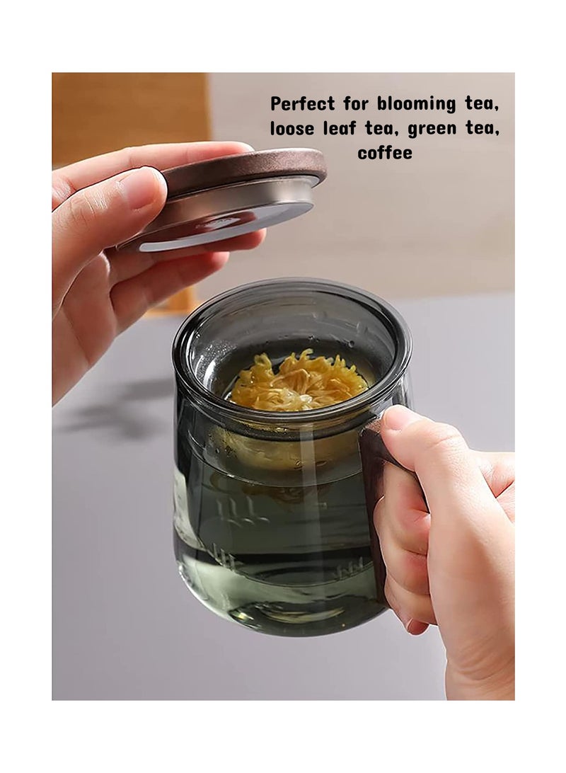 1Chase 500 ML Borosilicate Glass Mug With Infuser & Walnut Lid and Handle, Smoky Grey - Image 5