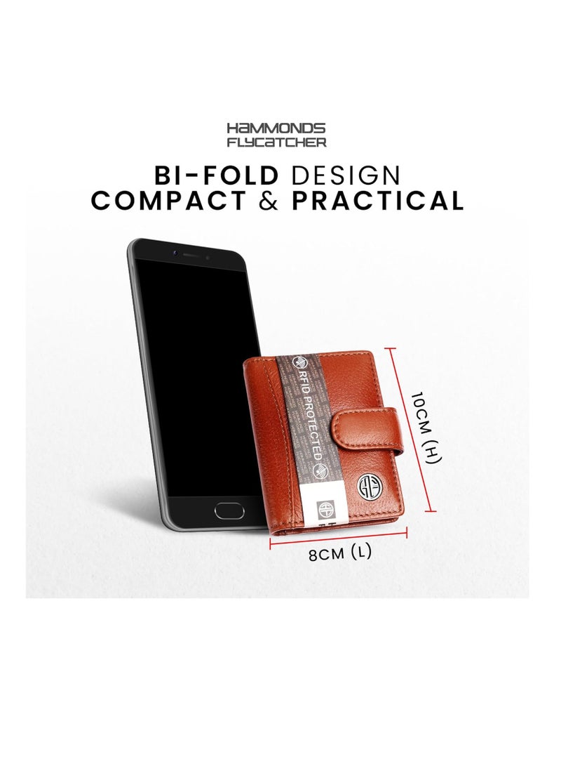  هاموندز فلاي كاتشر محفظة بطاقات جلدية للرجال، حامل بطاقات ائتمان، محفظة بطاقات ائتمان نحيفة قابلة للطي مع حماية  للرجال بـ  فتحة بطاقة، زر كبس معدني | بني فاتح - Image 3