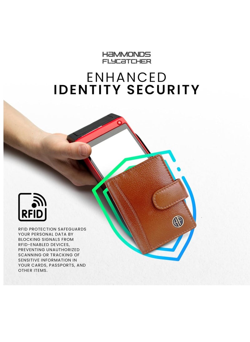 هاموندز فلاي كاتشر محفظة بطاقات جلدية للرجال، حامل بطاقات ائتمان، محفظة بطاقات ائتمان نحيفة قابلة للطي مع حماية  للرجال بـ  فتحة بطاقة، زر كبس معدني | بني فاتح - Image 4