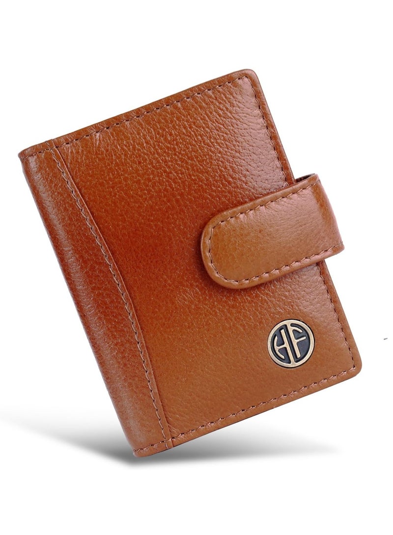  هاموندز فلاي كاتشر محفظة بطاقات جلدية للرجال، حامل بطاقات ائتمان، محفظة بطاقات ائتمان نحيفة قابلة للطي مع حماية  للرجال بـ  فتحة بطاقة، زر كبس معدني | بني فاتح - Image 1