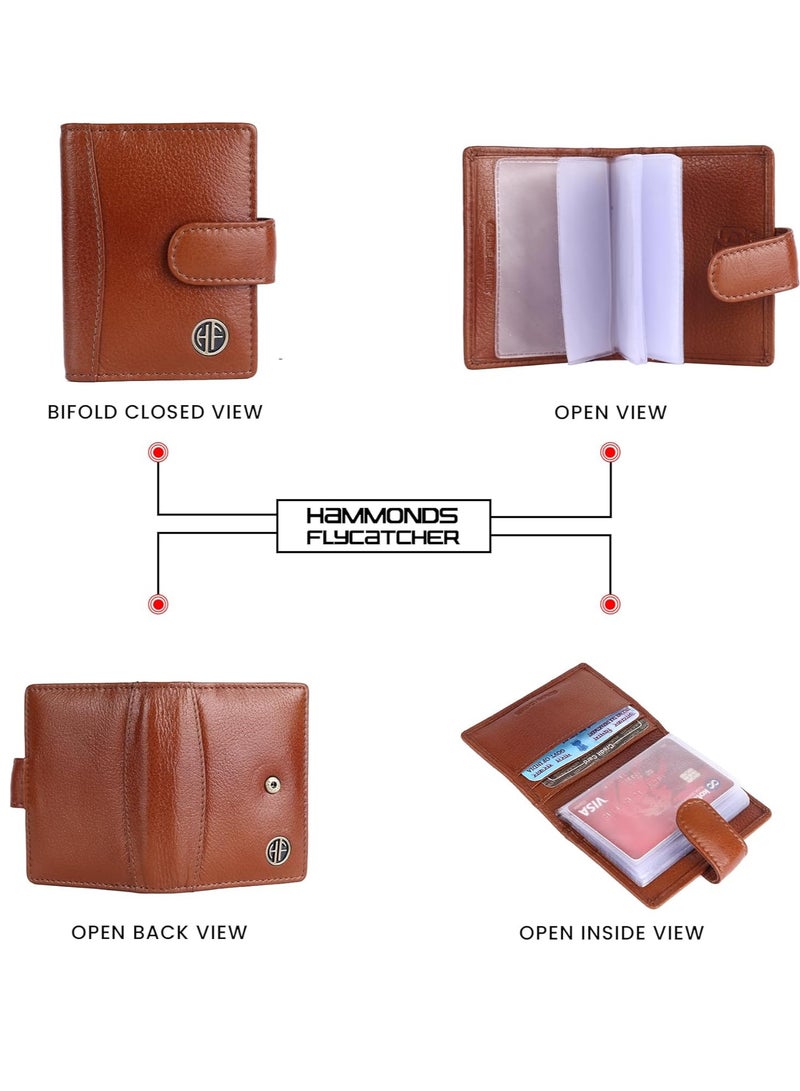  هاموندز فلاي كاتشر محفظة بطاقات جلدية للرجال، حامل بطاقات ائتمان، محفظة بطاقات ائتمان نحيفة قابلة للطي مع حماية  للرجال بـ  فتحة بطاقة، زر كبس معدني | بني فاتح - Image 5