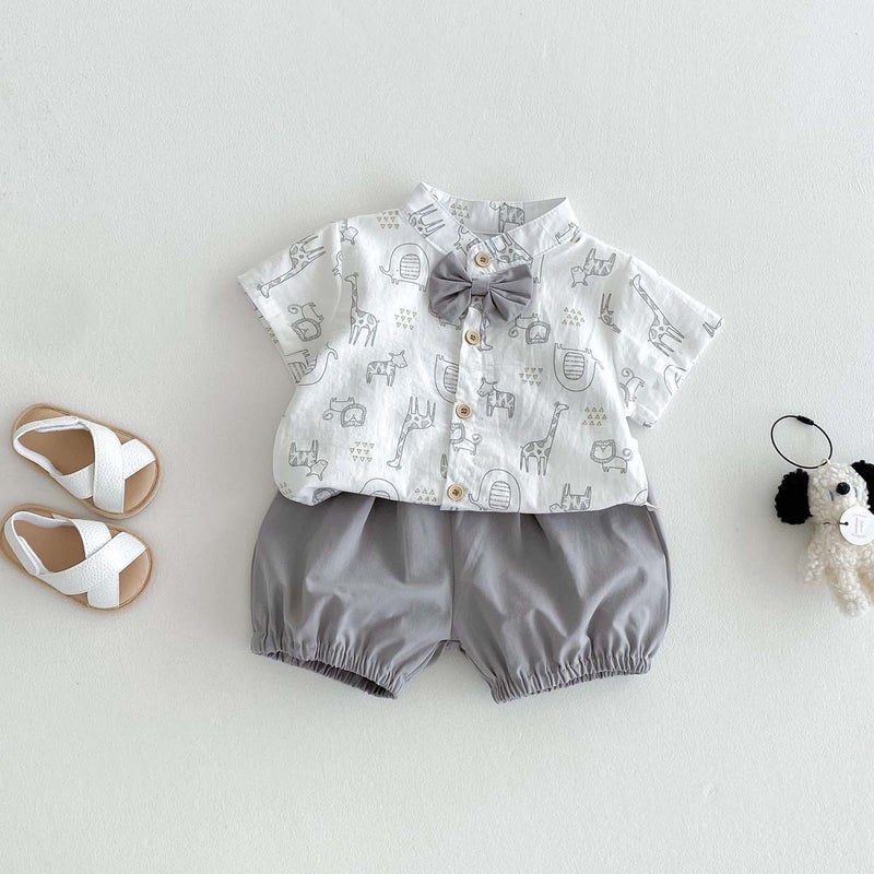 Boys' Short-Sleeved Shirts Hong Kong Style Handsome And Fashionable 2025 Kidsren'S Summer Clothes Boys' Summer Shirts And Shorts Suits Fashionable - Image 3