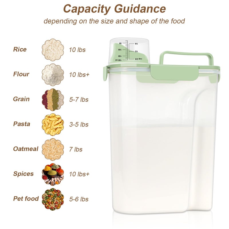 LEAWALK Airtight 10LBS/ Rice/Cereal/Dry Food Storage Container BPA Free, 5.28Qt Clear Plastic Kitchen and Pantry Organization Bin Suitable for Oats, Flour, Sugar, Pasta, Pet Food, etc (Fruit Green - Image 3