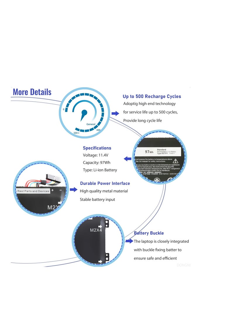Terabyte 6GTPY Battery for Dell XPS 15 9560 9570 9550 7590 Precision 5510 5520 5530 M5520 M5510 Vostro 7500 7590 5041C 5D91C 5XJ28 GPM03 6GTPY Battery - Image 5
